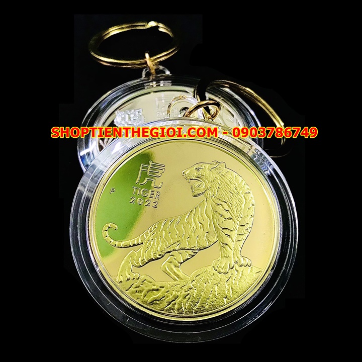 Móc Khóa Cặp Xu Úc Hình Con Hổ Mạ Vàng Bạc - SP005415